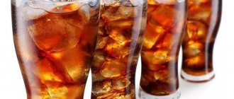 Four glasses of carbonated drink